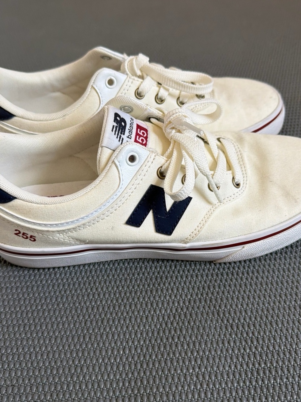 New Balance Canvas Sneakers in Cream with Navy and Red Trim